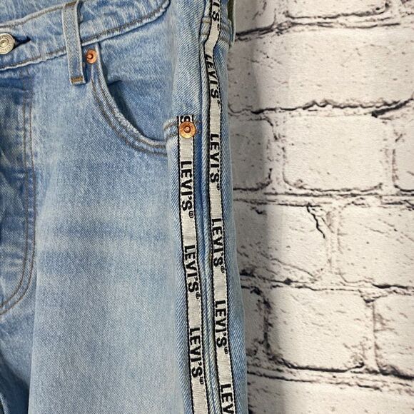 LEVIS 501 Original Sport Stripe Cropped High-Rise Straight Logo Leg Jeans 32/26 - Picture 8 of 16
